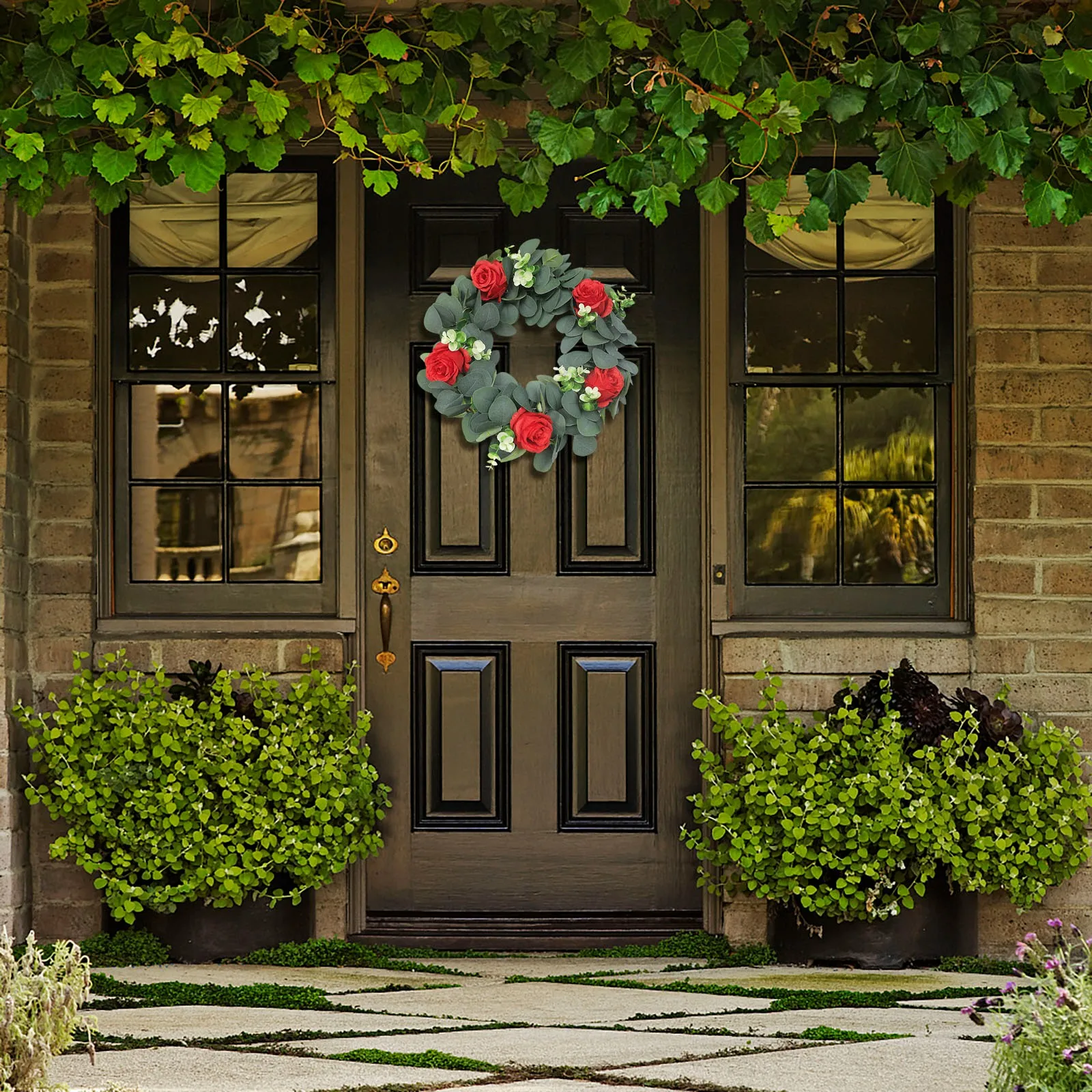 

Summer Eucalyptuss Garland Home Wall Hanging Door Knocker Rose Olive Leaf Simulation Garland