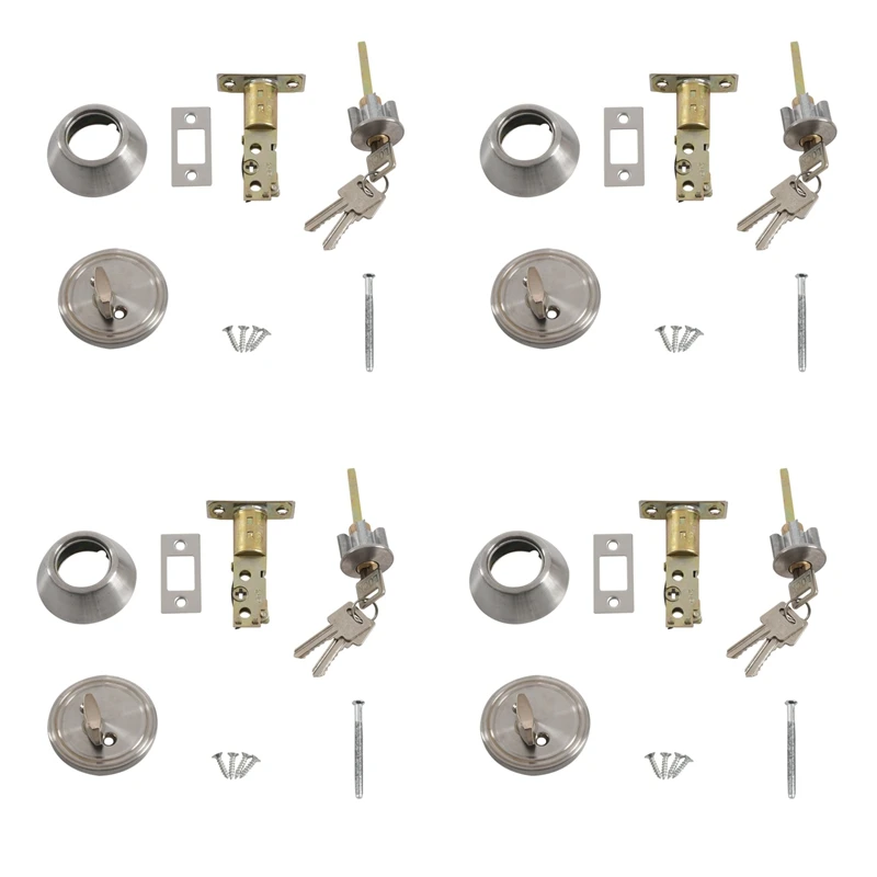 

HOT SALE 4X Home Door Locking Security Single Cylinder Deadbolt Lock Silver Tone