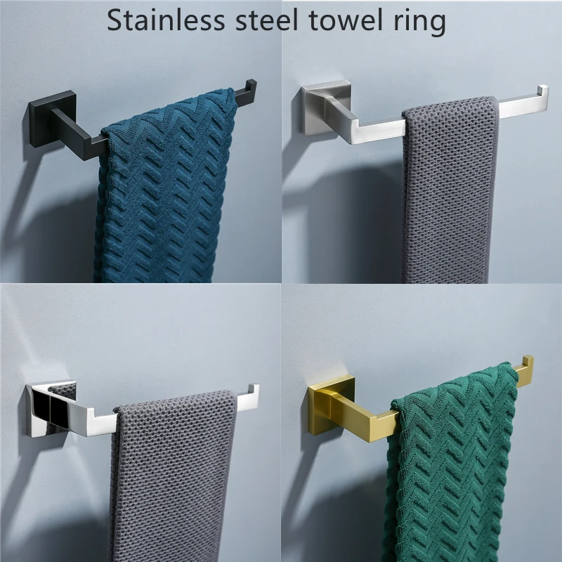 

1pcs 304 Stainless Steel Bathroom Brushed Gold/black/silver Wall Mounted Towel Holder Waterproof Towel Ring Short Towel Bar