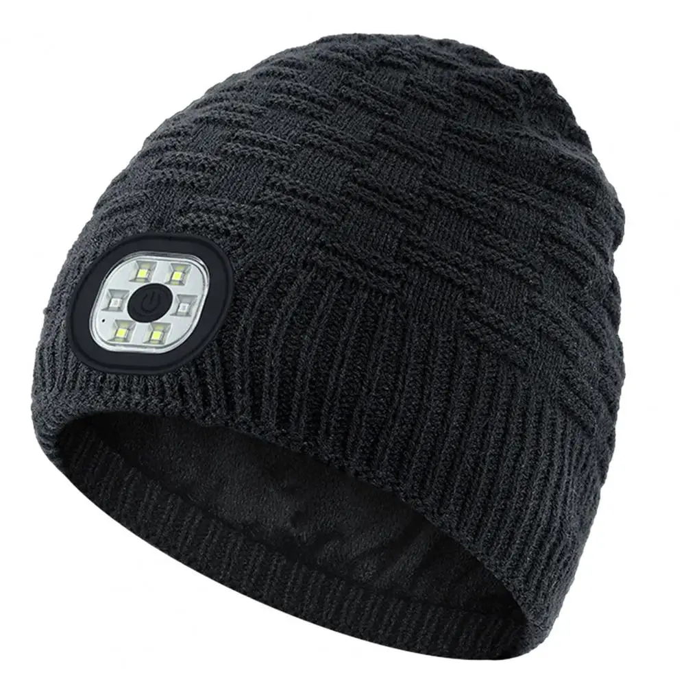 

Beanie Hat with LED Light Solid Color High Elasticity Washable Brightness Adjustable Unisex Winter Warm Lighted Hat