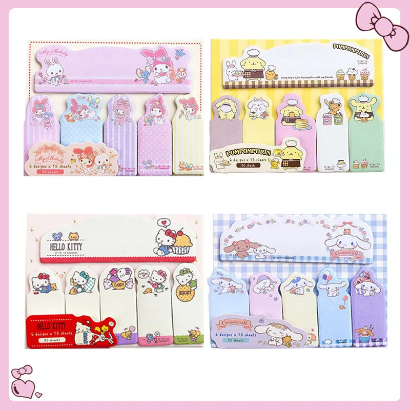 

90pcs Kawaii Sanrio Hello Kitty Melody Cinnamoroll Index Sticker Small Rectangular Sticky Note Sticker Tag Sticker Stationery
