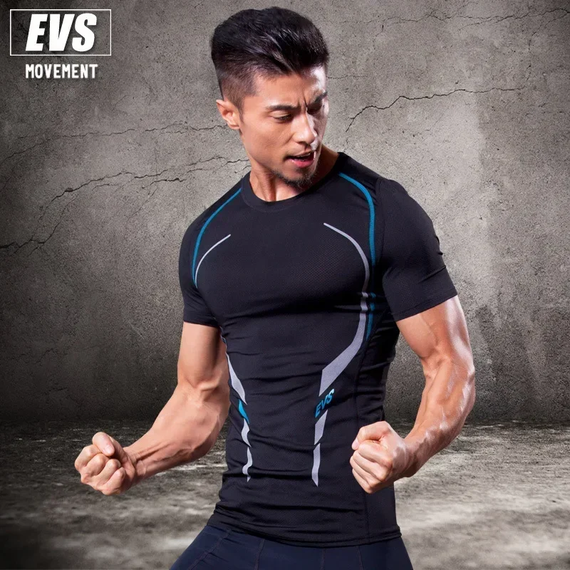 

Muscle Fitness Suit Men's Tights Short Sleeve Moisture wicking Breathable T-shirt Running Training Mesh Printing Quick Drying