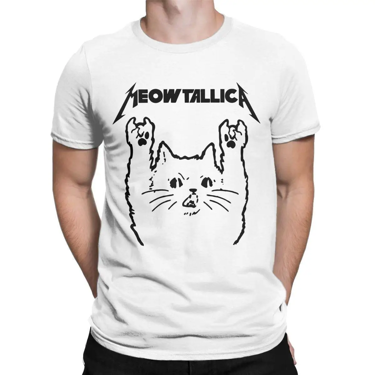 Rock Band Cat Metal Meowtallica T Shirt Men Pure Cotton Vintage T-Shirts O Neck Tees Short Sleeve Tops Gift Idea