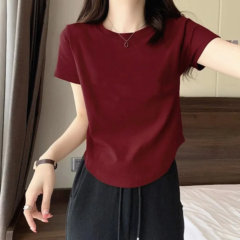 Хлопковая облегающая Летняя женская футболка в новом стиле белый Повседневный