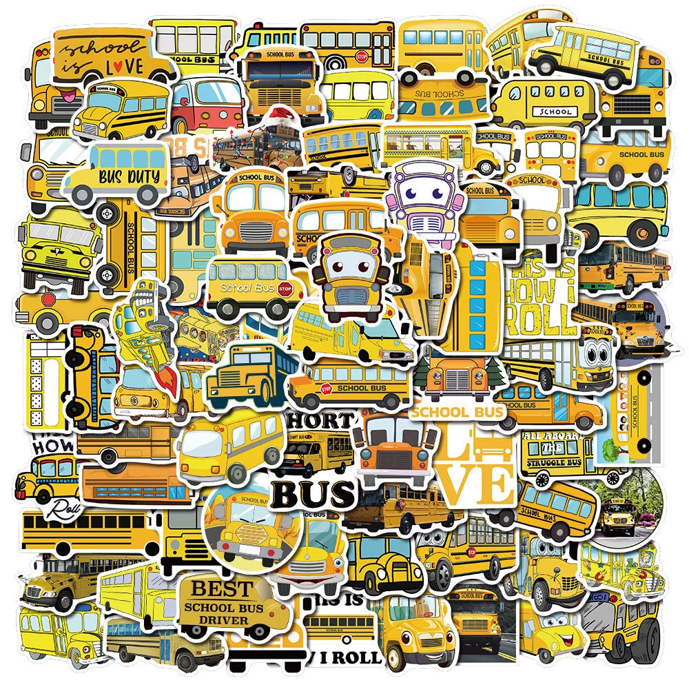 

10/30/50PCS New INS School Bus Cartoon Personality Creative Computer Luggage Table Chair Decoration Waterproof Sticker Wholesale