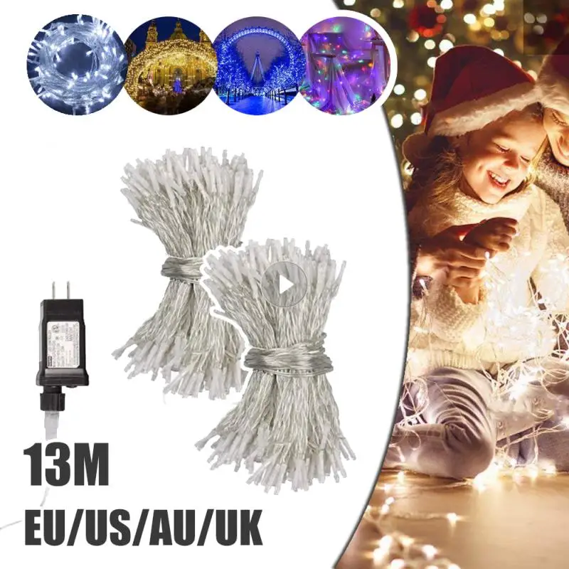 

Рождественская гирлянда, 13 м, 100 светодиодов, 110 В, штепсельная вилка Европейского/американского/австралийского/британского стандарта, светильник-штора с низким напряжением, лампа-занавес из медного провода, цветная лампа