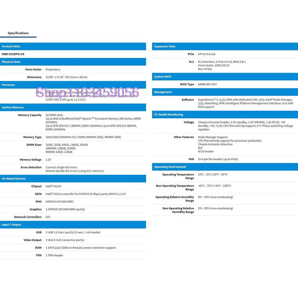 LGA-4189 C621A 8xsata 3серверная материнская плата для Supermicro DDR4-3200MHz