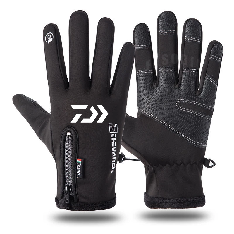 

2022 Daiwa New Windproof Touch Screen Gloves Men's Plush All Finger Riding Fishing Gloves Anti Slip Waterproof Warm