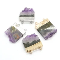 natural amethyst slice druzy rough stone jewelry for diy making necklace drusy geode crystal quartz double hole connector charm