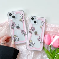flower transparent cute phone case for iphone 13 12 11 pro max x xr xs max 7 8 plus se shockproof soft leather cover