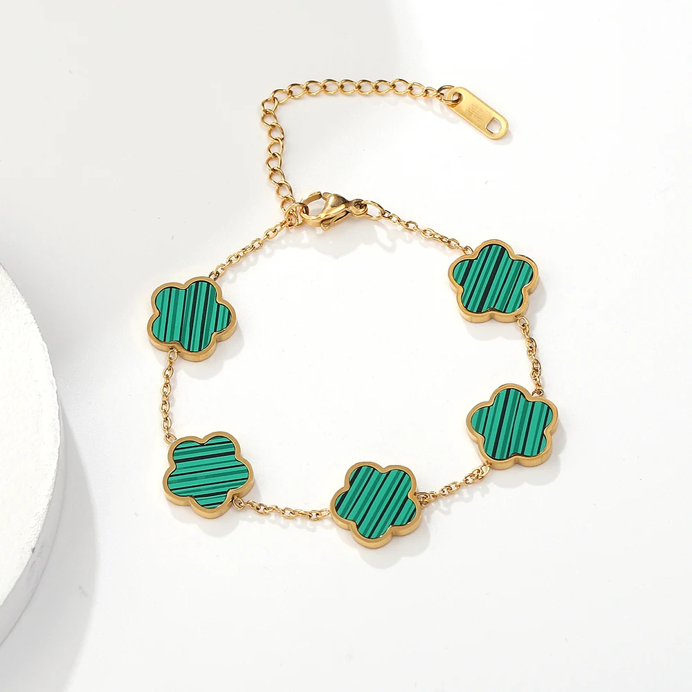 Trendy Colorful Shell 5 Flowers Charm Bracelet for Women Stainless Steel Chain Gold Plated No Fade Bracelet Five Leaf Jewelry