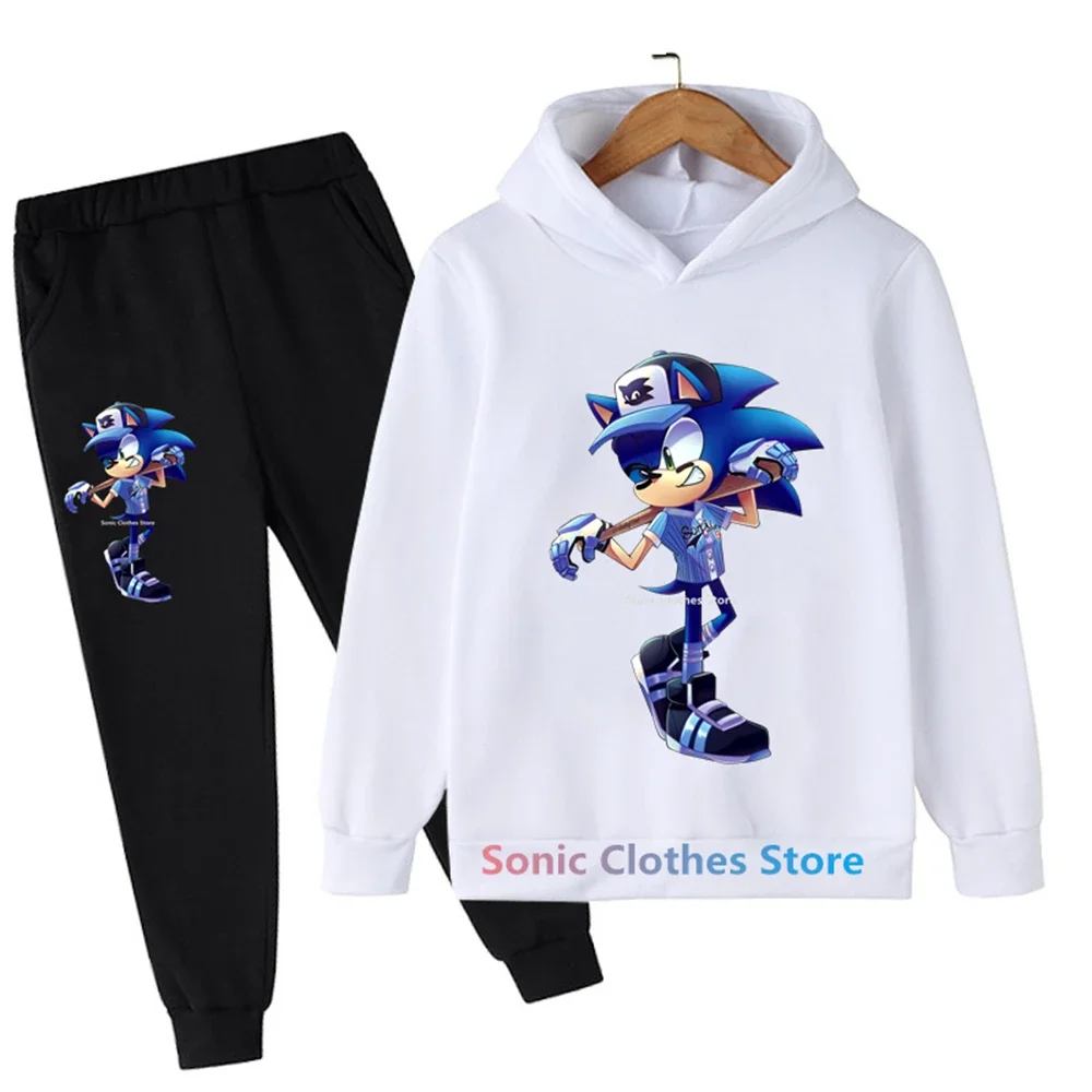 

2024 New Fashion Sonic Hoodies Sets Boys Girls Sweatshirts Trousers Clothes Outfits Spring Autumn Cartoon Casual Clothing Suits