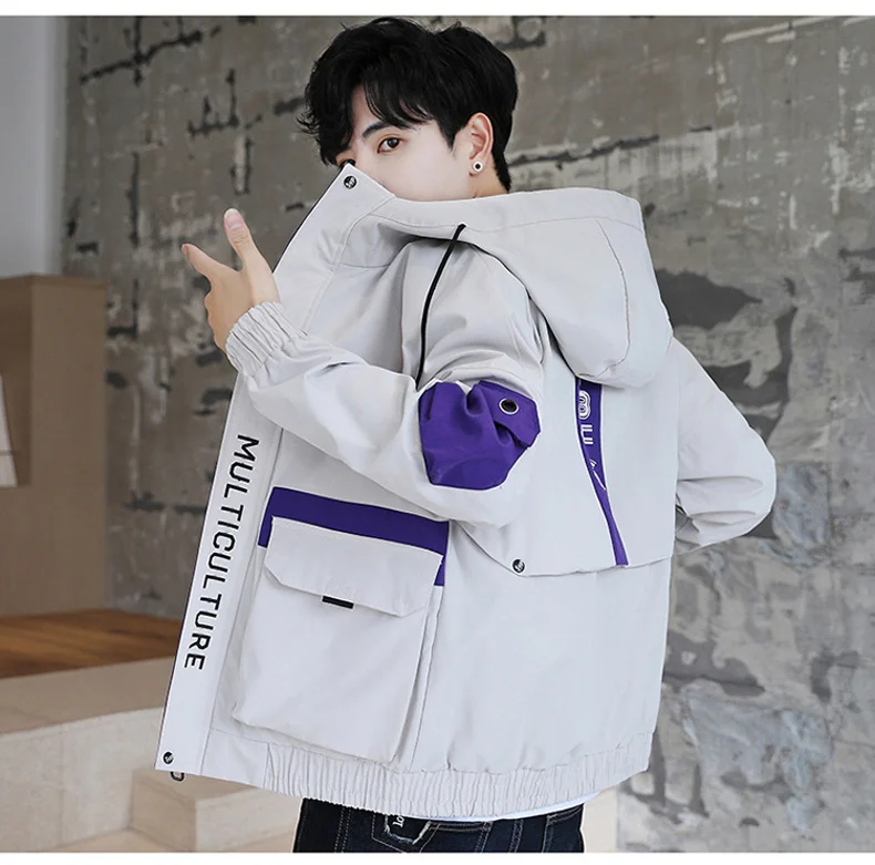 

Men Casual Jacket Autumn Winter New Mens Cargo Jackets Loose Print Hooded Coat Streetwear Outerwear Windbreaker Men Clothing