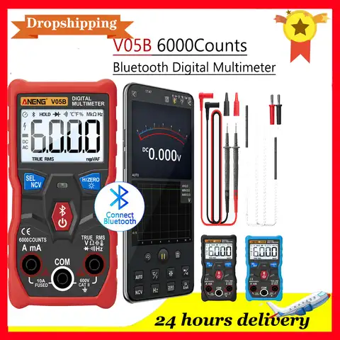 Цифровой Bluetooth мультиметр V05B, аналоговый мультиметр с разрешением 6000 отсчетов, переменный/постоянный ток, минитестеры напряжения, True RMS, про...