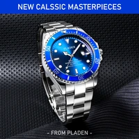 pladen men watches new top brand round waterproof male quartz wristwatch fashion stainless steel shockproof auto date mens clock