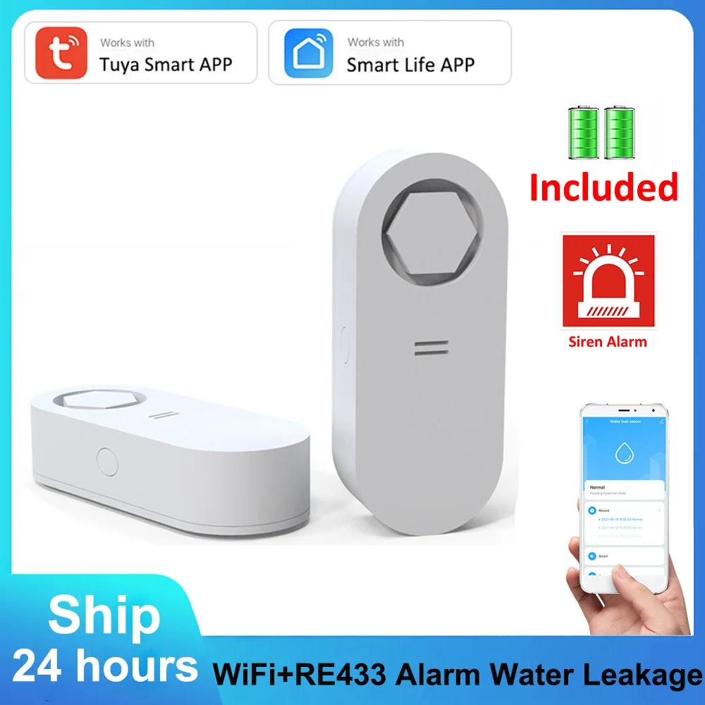 

Tuya WiFi RF433 Сигнализация утечки воды 120 дБ Звуковой сигнал Сирена Датчик утечки воды Детектор наводнения Сценарий с интеллектуальным контроллером клапана