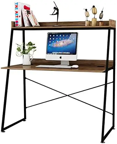 

Стол с лестницей и полками для хранения, 2-уровневый современный компьютерный игровой стол с книжной полкой для дома, офиса, учебы, письменного стола