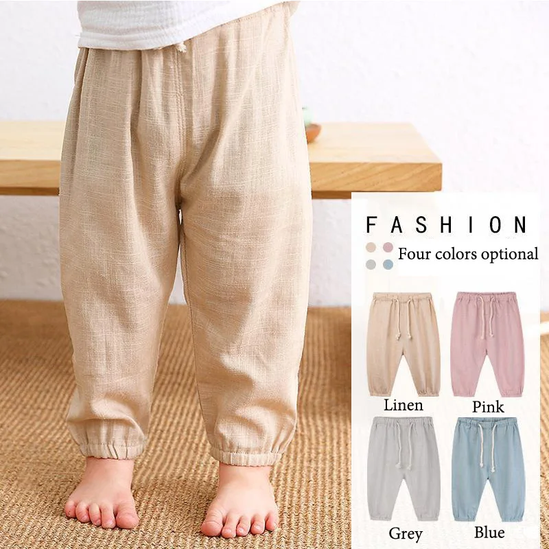 

Toddlers Children Casual Cotton Linen Trousers Spring And Summer Thin Boys And Girl Linen Pant Baby Harem Pants Boy Clothes