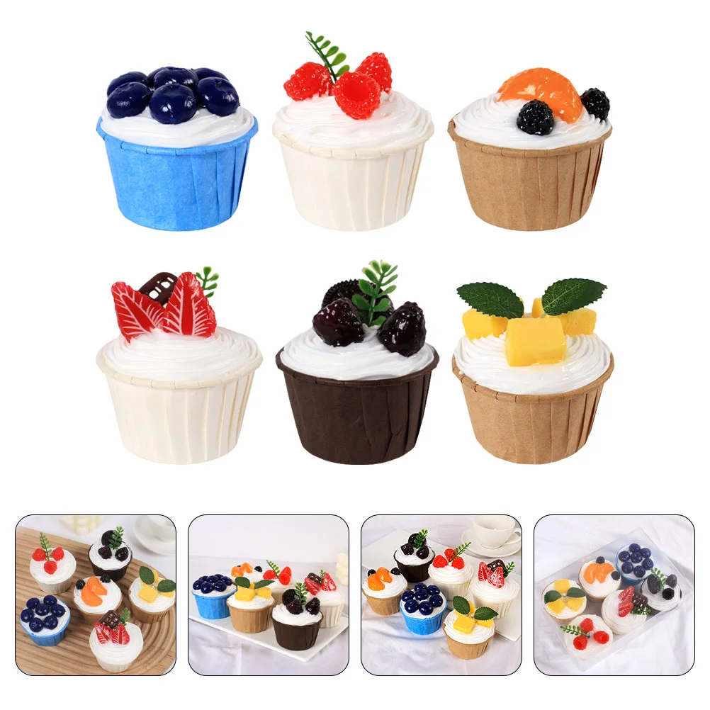 

6PCS Decorative Faux Cupcake Realistic Cupcake Model Simulation Dessert Models