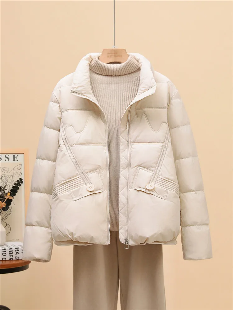 Lightweight Down jacket Women 2024 Autumn and Winter New White Duck Down Small Stand Collar Short Fashion Loose Warm Outerwear