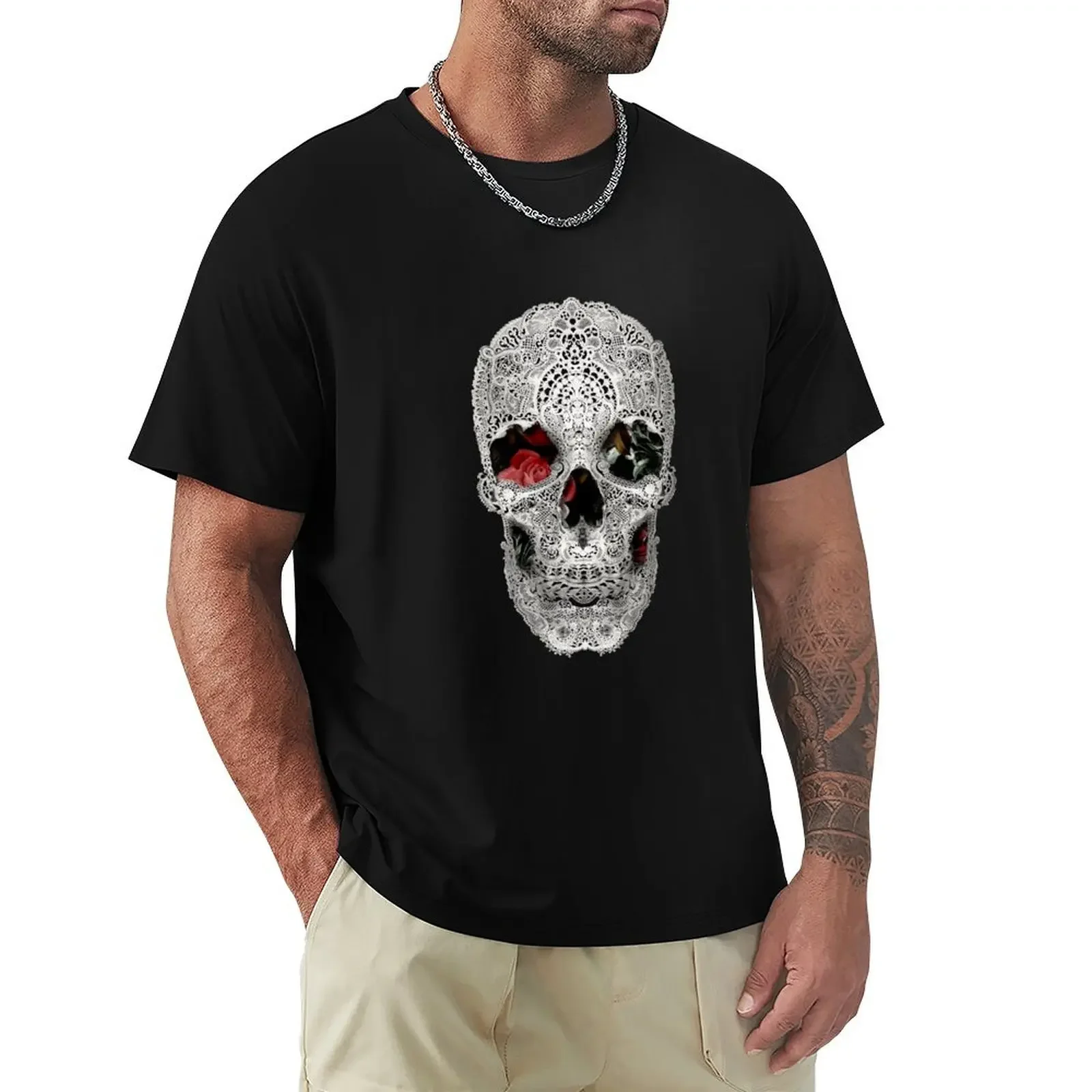 Lace Skull Light T-Shirt sweat man t shirt vintage shirts baggy oversized men