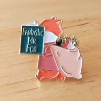 cartoon fantastic mr fox reading brooch metal badge lapel pin jacket jeans fashion jewelry accessories gift