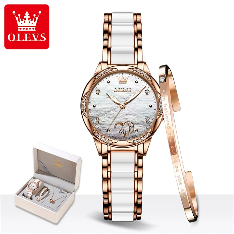 OLEVS Casual Fashion Women Automatic Mechanical Watch Women Watches Set Waterproof Ceramic Strap Trend Watch Zegarek Damski 6631