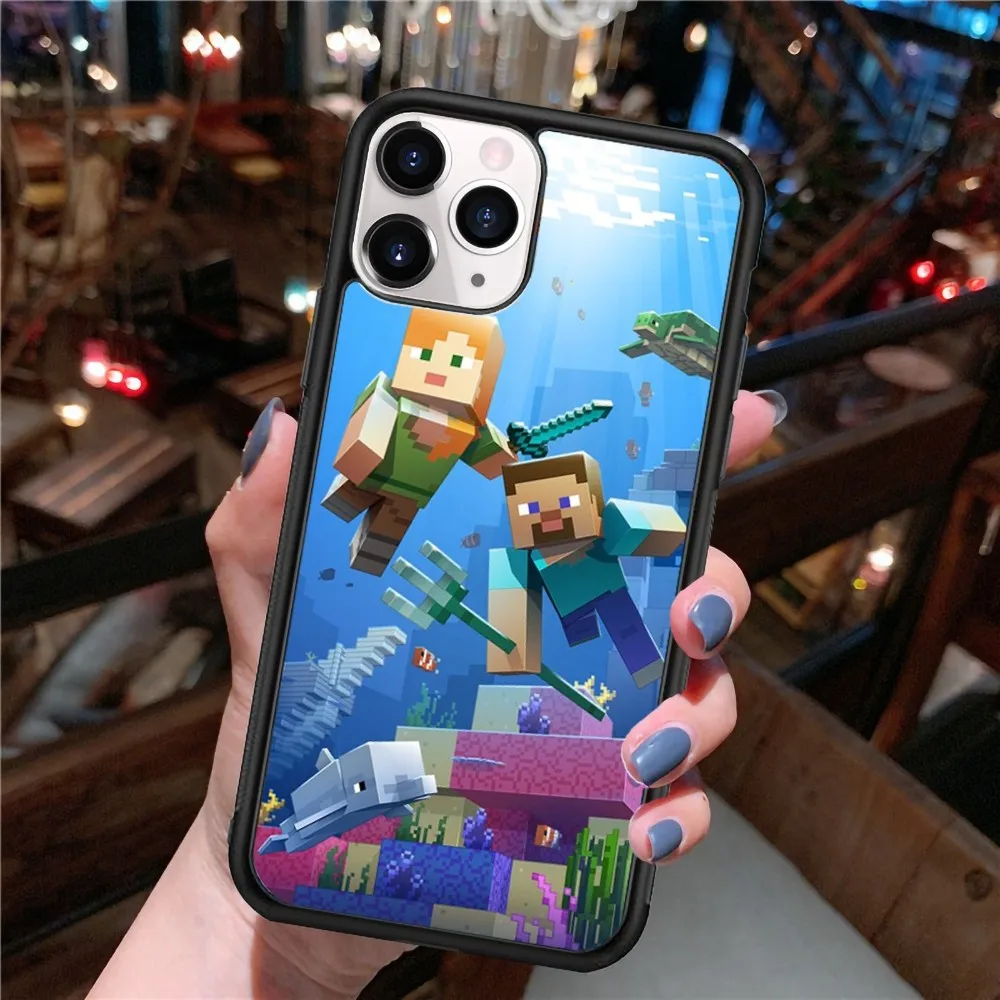 Ss-Minnecrafft-cc Phone Case Silicone PC+TPU Case For iPhone 14 11 12 13 Pro Max 8 7 6 Plus X XR Hard Fundas