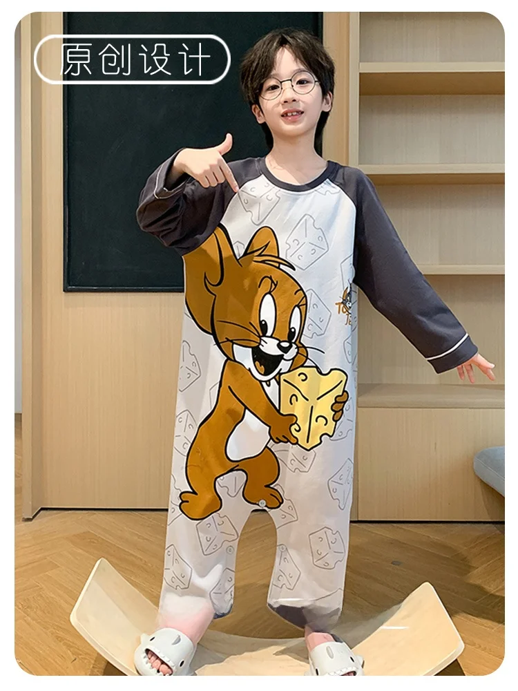 Новые цельные пижамы детские хлопковые с длинными рукавами и рисунком Джерри для