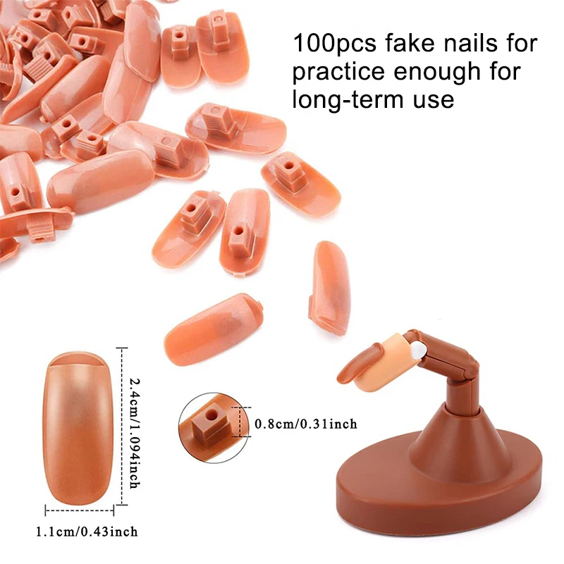 Nail Practice Hand Adjustable Manicure Training Finger Acrylic Nail Tips Fake Nails With Base 100pcs Nail Tip DIY Nail Art Finge images - 6