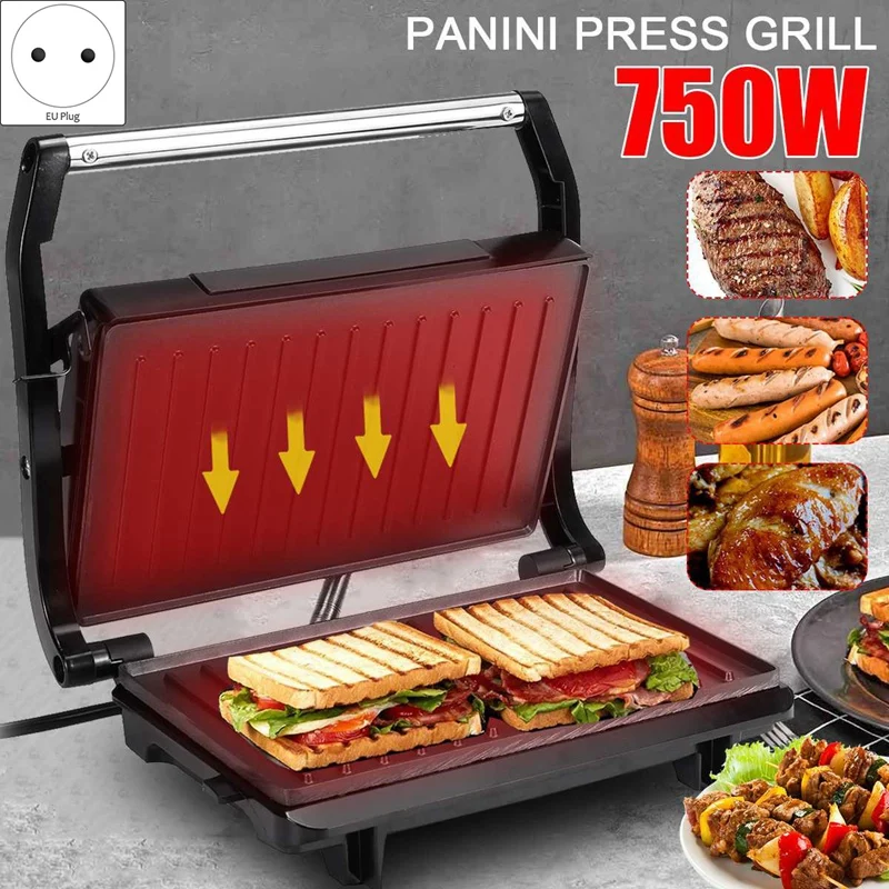 EAS-750W Household Mini Steak Machine Hamburger Fried Egg Electric Sandwich Maker Non Stick Surface Grill Toaster EU Plug