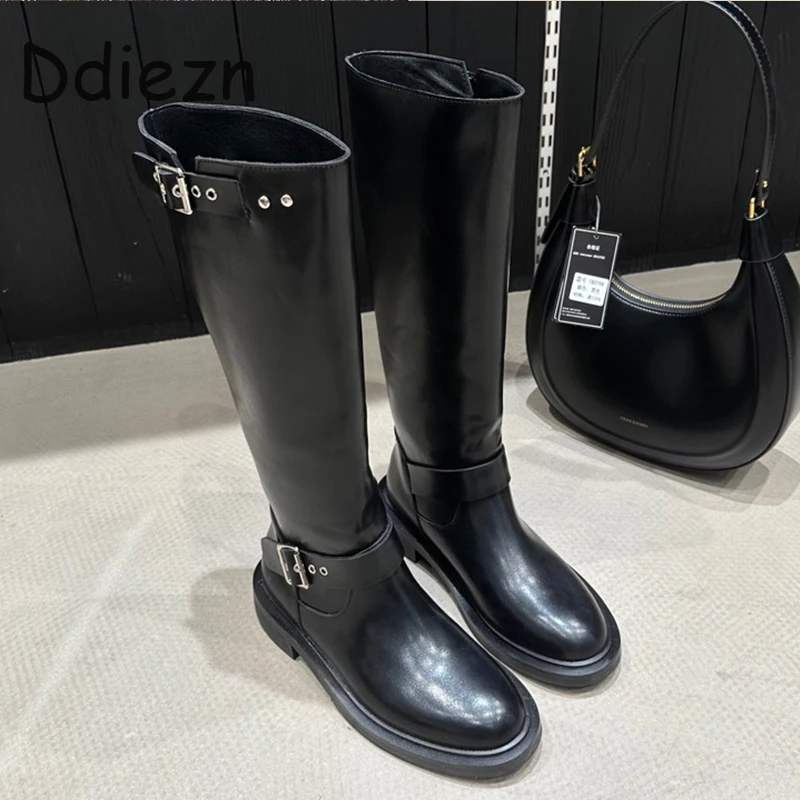 

Женские Длинные рыцарские сапоги, женская обувь с круглым носком, повседневная обувь 2023, модные элегантные женские сапоги до колена в западном стиле