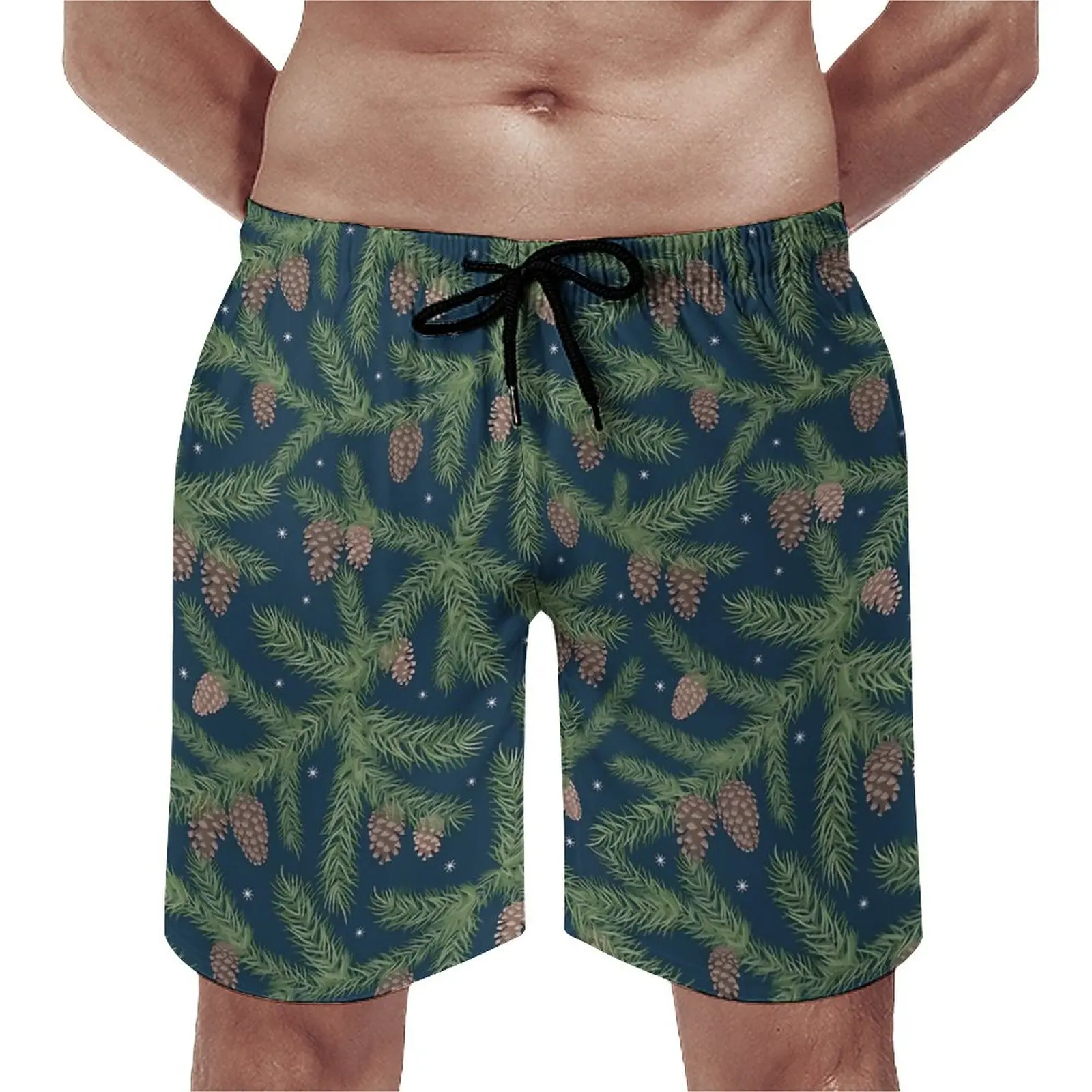 

Сосновые конусы, качественные мужские пляжные штаны, повседневные плавки с принтом ветвей, большие размеры