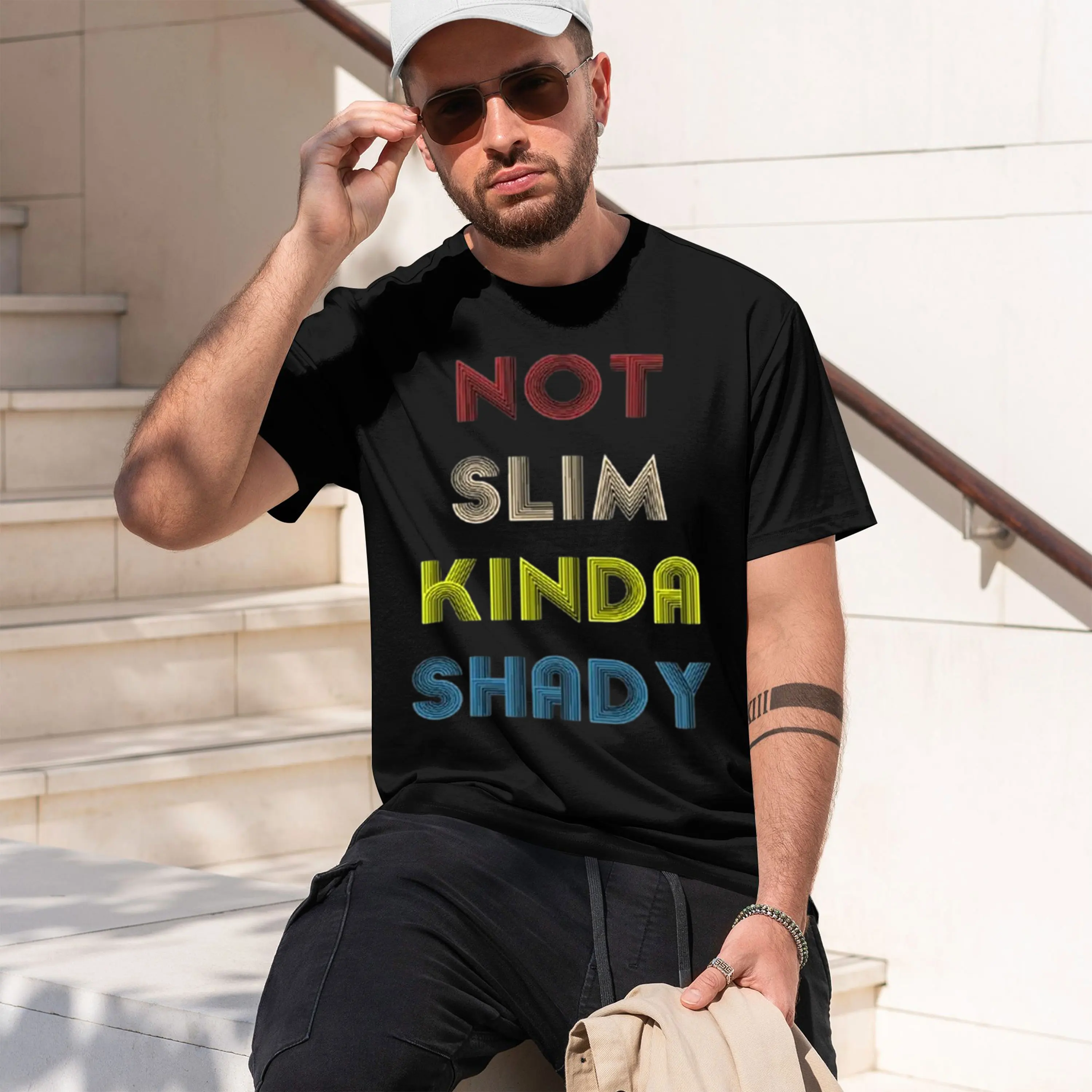 Фото Футболка Not Slim Kinda Shady с принтом, короткий рукав, новая модель 2026 года, классическая повседневная футболка с круглым вырезом, различные цвета №1