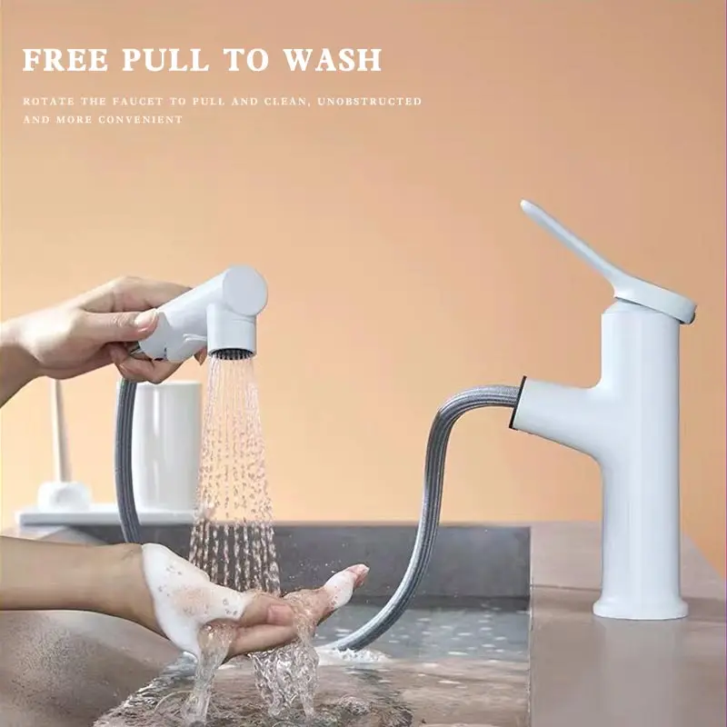 

Black Full Copper Hot Cold Water Pull Out Faucets Three water outlet modes Basin Faucets for Children Kids Home Bathroom Faucets