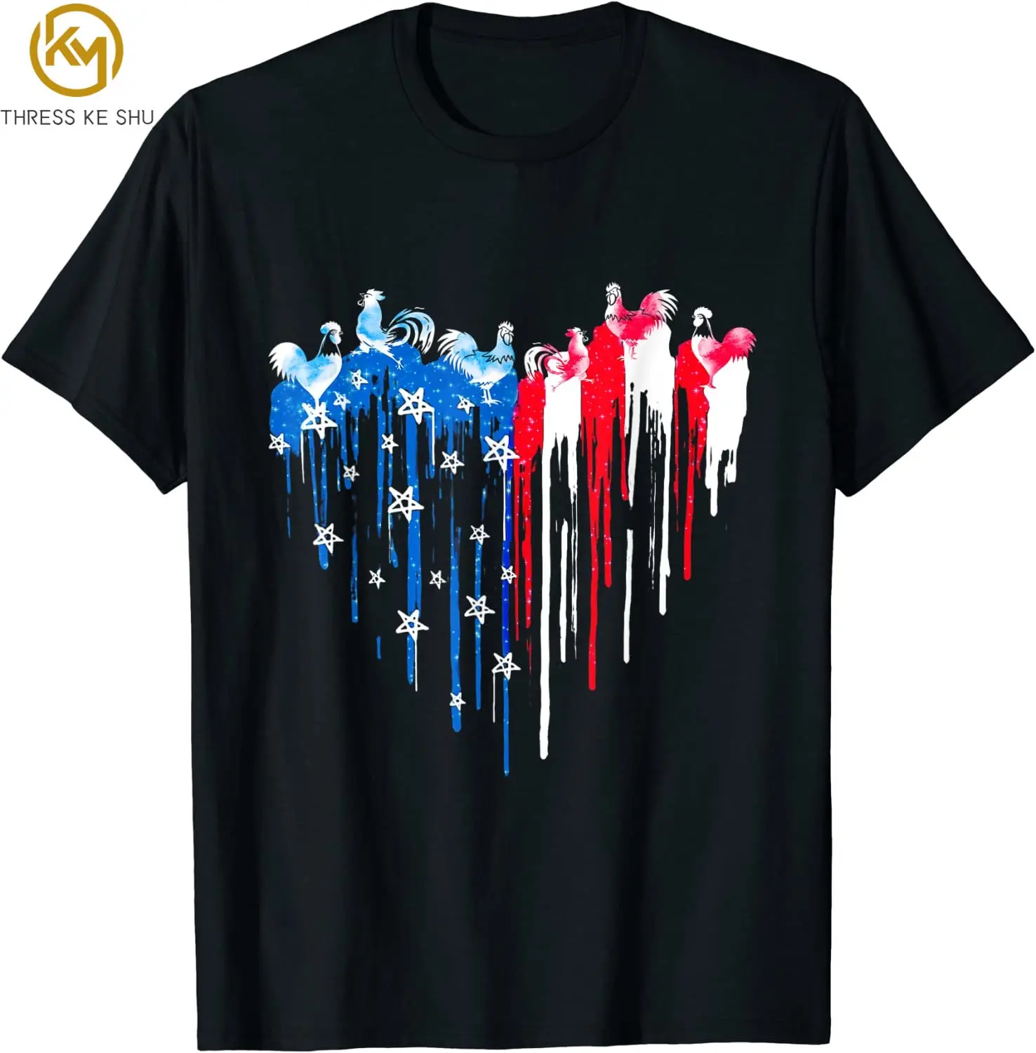 

Fluid American Flag Heart USA Patriotic Pride 4th of July T-Shirt for Men Women Casual Cotton Daily Four Seasons Tees