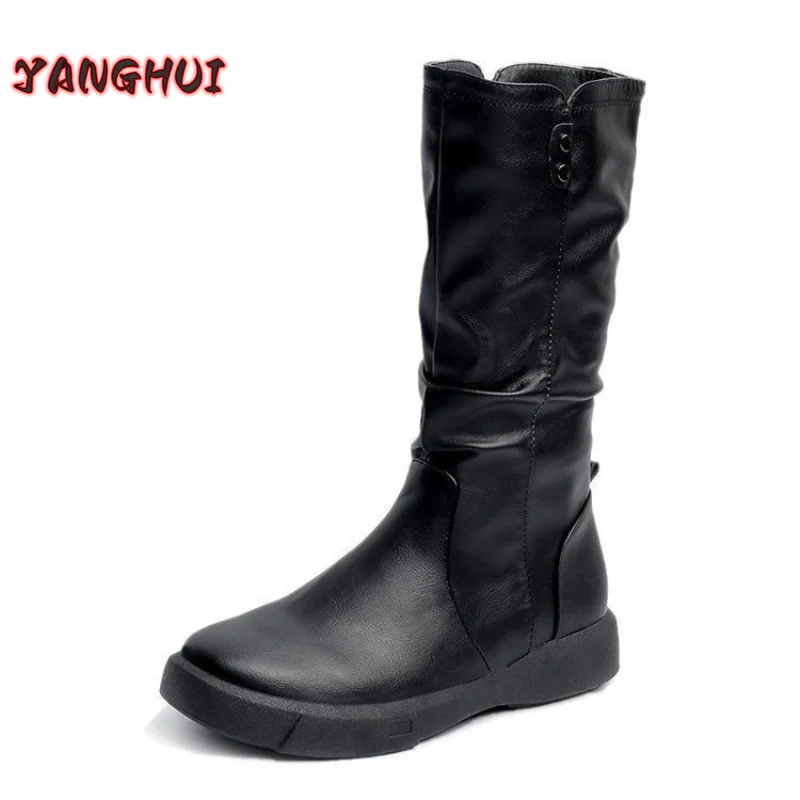 

Winter New Style Plush Warm Solid Color Women's Boots Fashion Casual Versatile Large Shoes Vintage Soft Soles Comfortable 35-42
