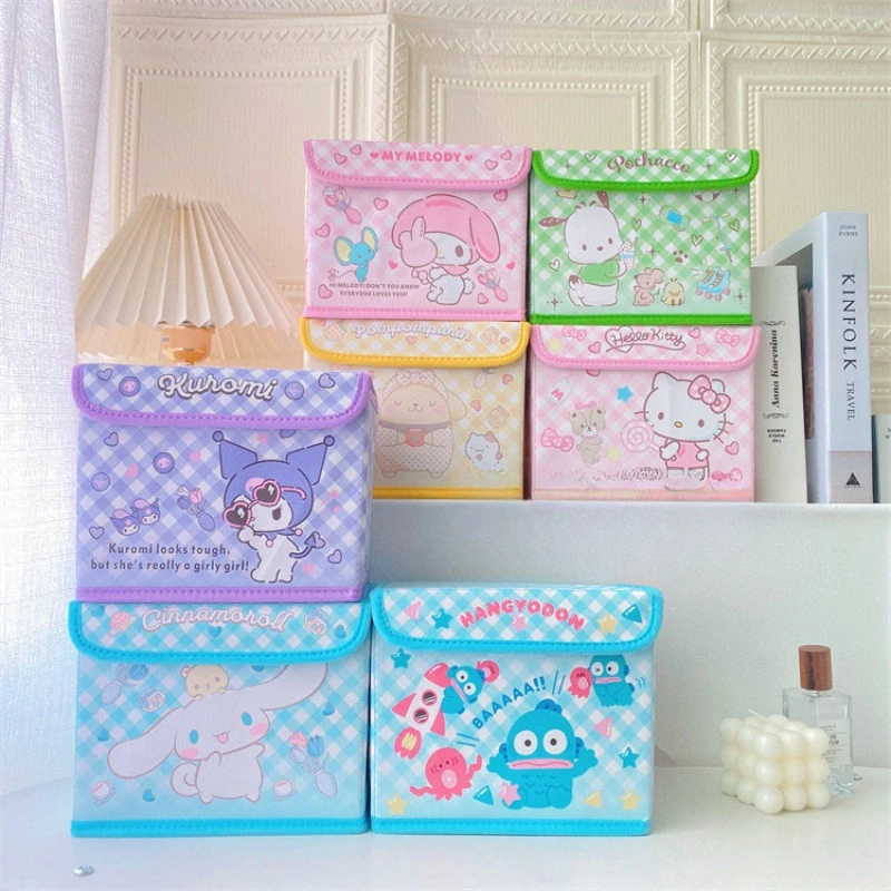 

Kawaii Sanrio Desktop Storage Box Anime Hello Kitty My Melody Cinnamoroll Pachacco Pompompurin Kuromi Collapsible Bags with Lid