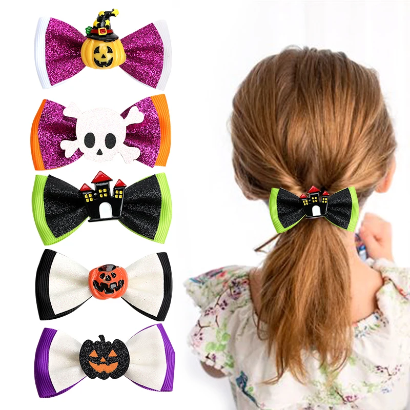 

1PC Cute Halloween Bows Hair Clips For Baby Girls Pumpkin Spider Hairpins Children Party Hairgrips Barrettes Hair Accessories