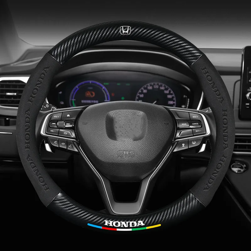 

Car Suede Carbon Fiber Non-Slip 38cm Steering Wheel Cover For Honda FIT Accord Civic CRV XRV HRV Jazz Odyssey City Spirior Pilot