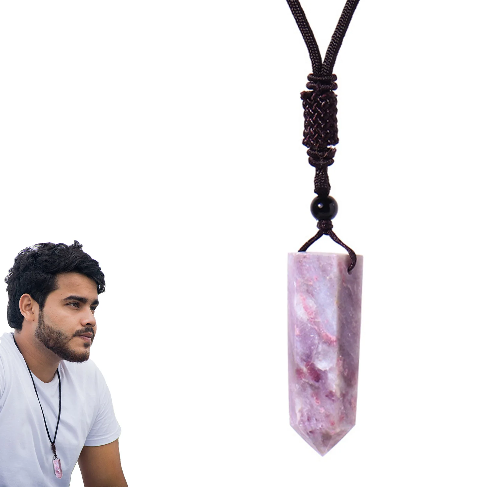 

Plum Tourmaline Necklace Natural Stone Crystal Pendant Handwoven Healing Crystal Energy Stone Mineral Collection For DIY Jewelry