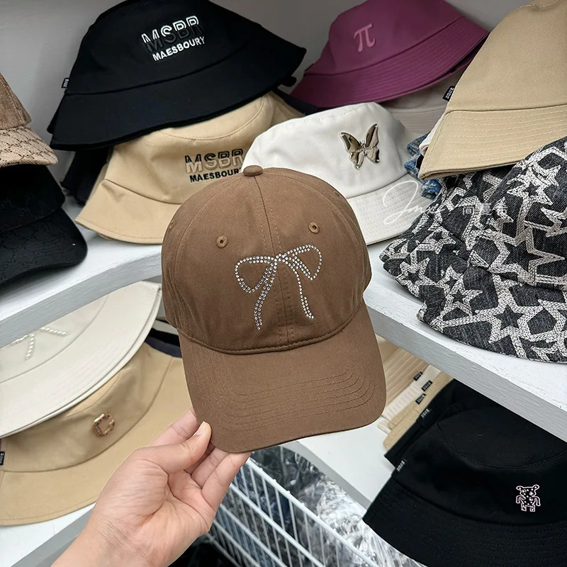 Diamond bow baseball cap children's fashionable long ribbon soft top duckbill Korean version face enhancing small sun sha