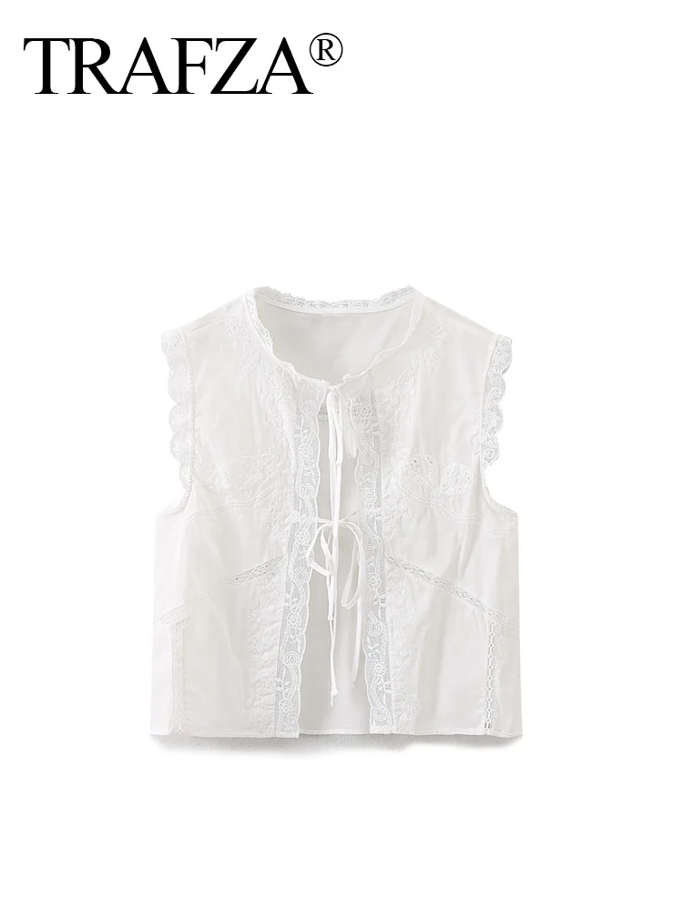 Женская рубашка с бантом и круглым вырезом без рукавов