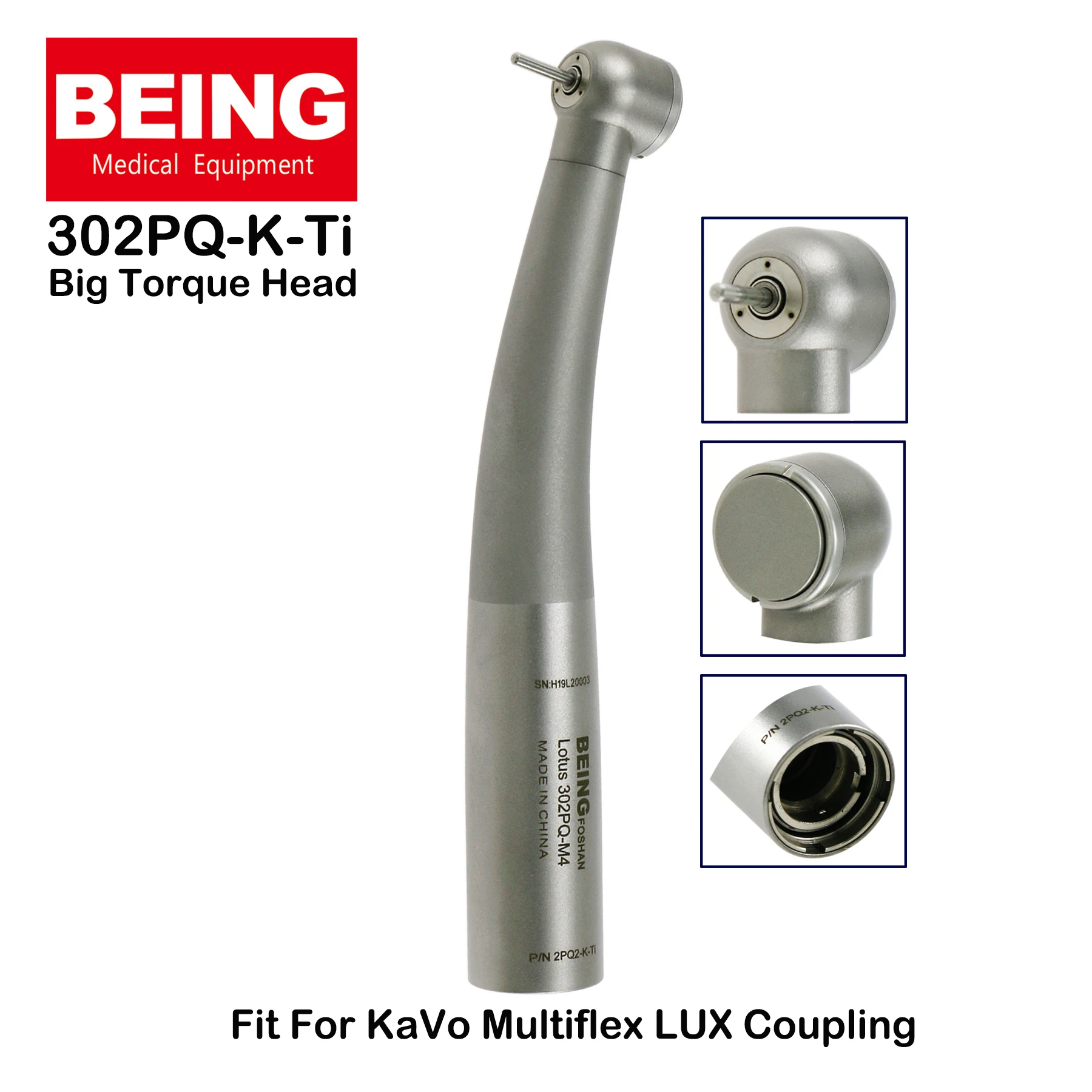 

BEING Dental High Speed Air Turbine Big Torque Head Handpiece 302PQ-K-Ti Fit KAVO Multiflex LUX Coupler Coupling