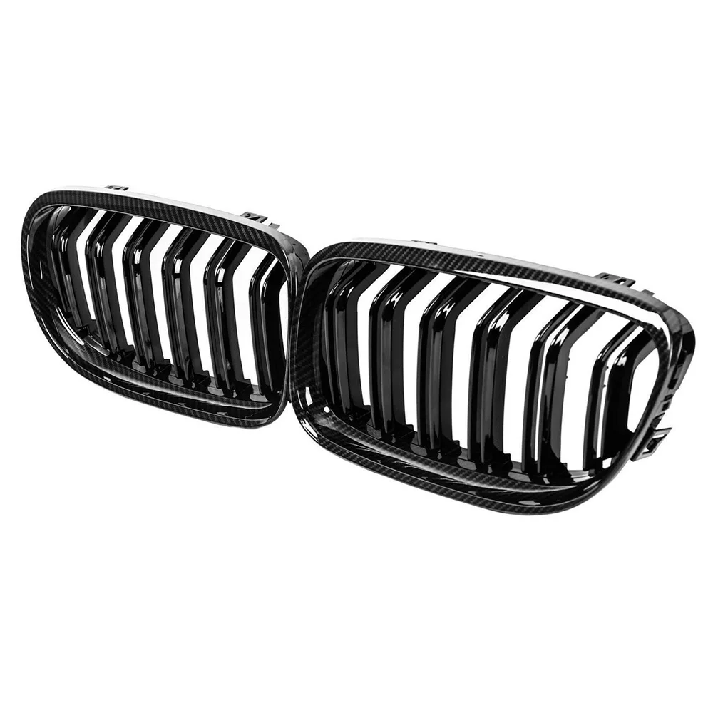 

Car Carbon Fiber Glossy Black Double Slat Front Kidney Grille Grill for- E90 E91 3 Series 2009-2011