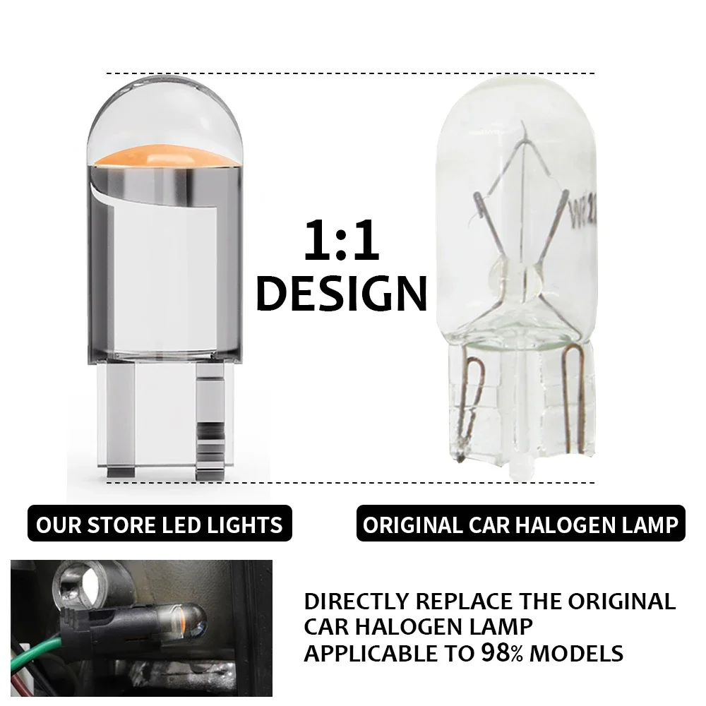 10 шт./упак. W5W 194 T10 стеклянный корпус Cob светодиодная автомобильная лампа 3000K 6000K