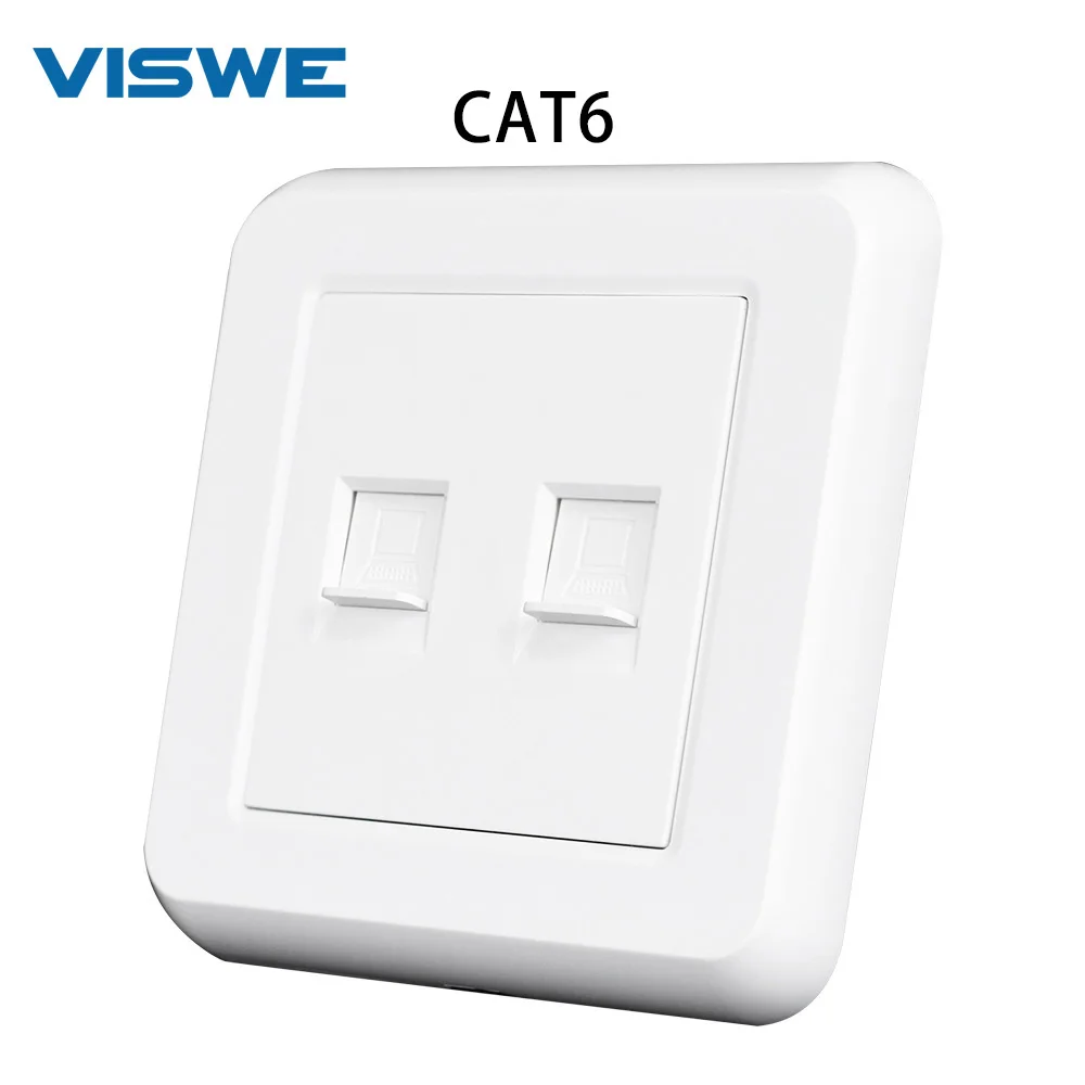 Розетка VISWE Rj45 CAT6 с двойным интерфейсом пластиковая панель 82 мм * Разъем LAN