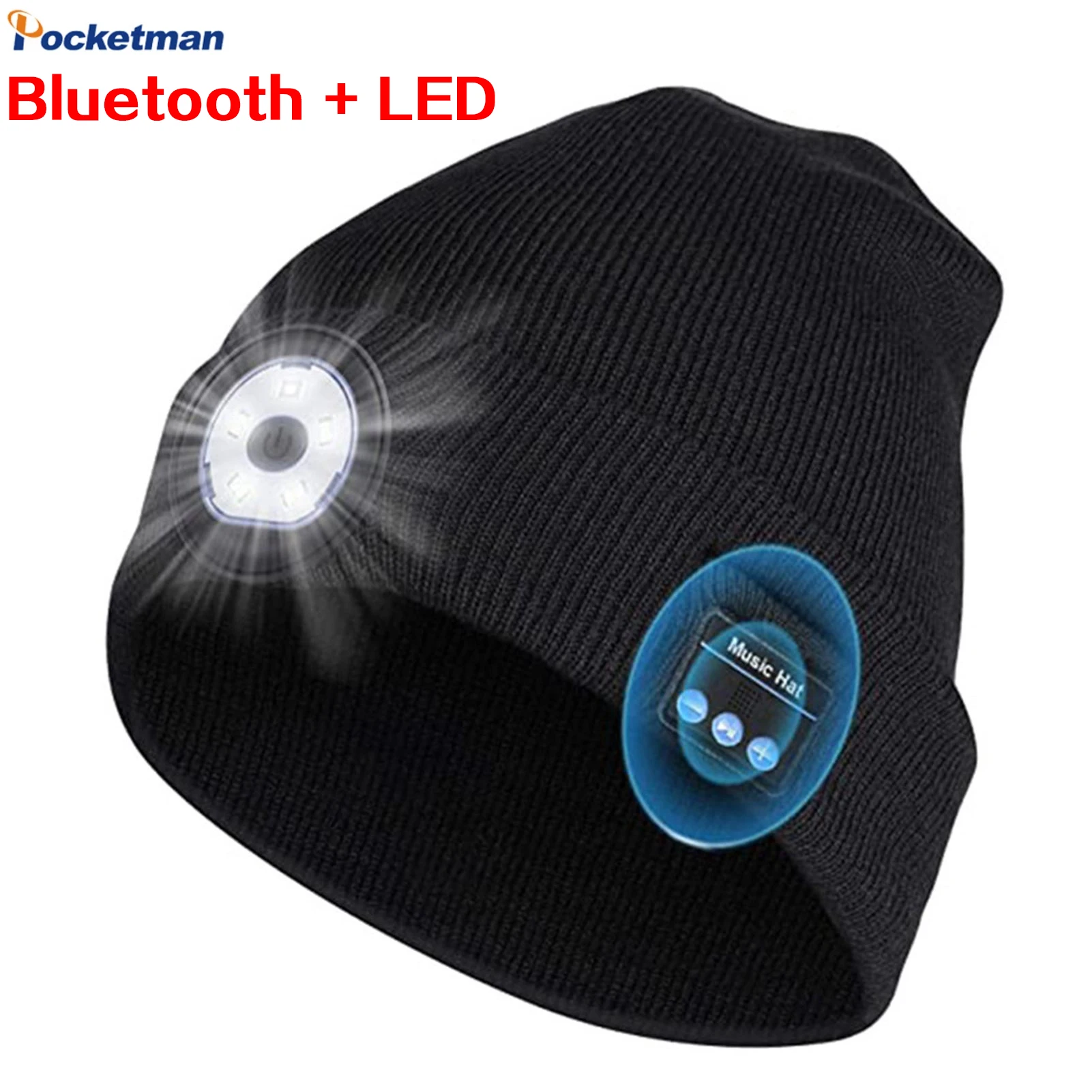 

Winter Wireless Music Bluetooth 5.0 Headphone Beanie Hat With LED Light HD Stereo Speakers Handfree Headset Headphone Call MIC