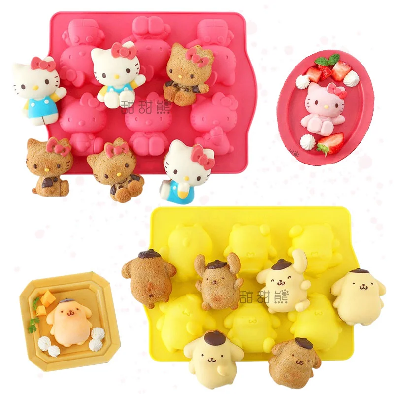 

Sanrioed Kittly Purin Dog Cartoon Food Grade Silica Gel Model Dolls Biscuit Mold Kawaii DIY Ice Cube Cake Mold Oven Available