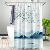 chinese ink landscape style shower curtain scenic pattern waterproof fabric bath curtain washable bathroom accessory multi size